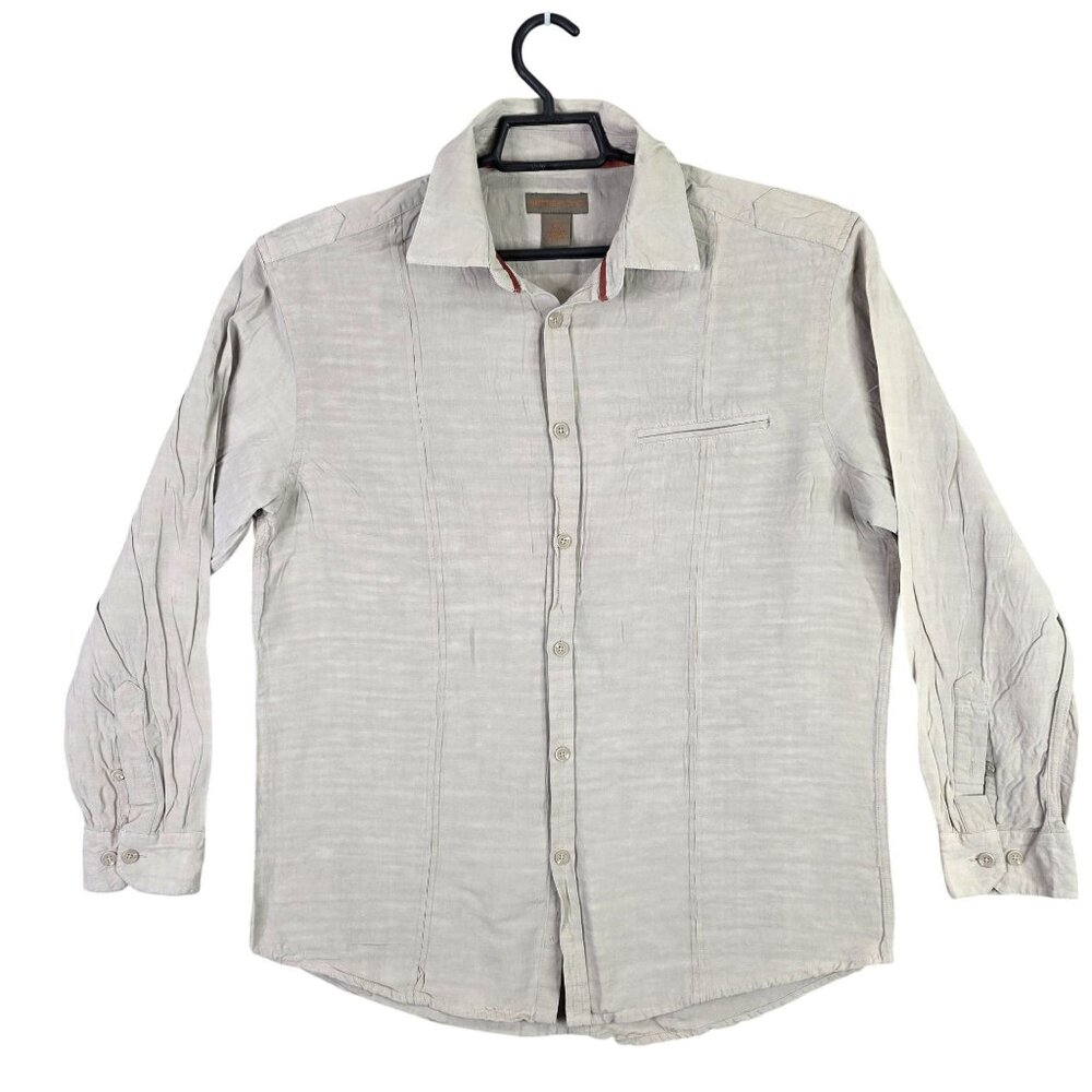 Mens Sette Ponti Beige Shirt Button Up Long Sleeve Tencel Linen Blend Size L